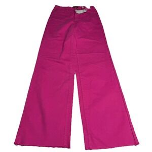 Judy Blue Hot Pink 7/28 Heart Edition Wide Leg Raw Hem Pants Valentines Barbie